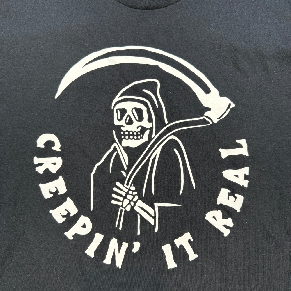 Spirit Halloween Shirt Mens 2XL Black Creepin It Real Grim Reaper Goth Spooky - Picture 2 of 4
